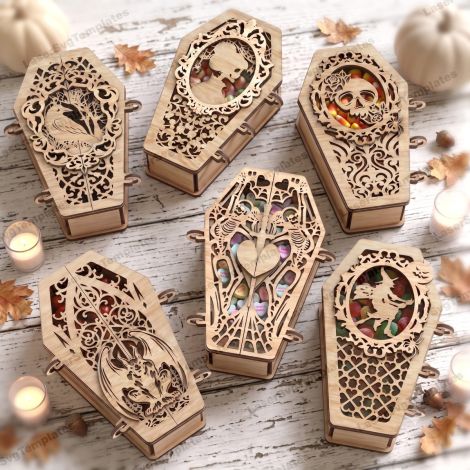 6 Halloween Coffin Gift Box Treat Candy Holder SVG Laser Cut