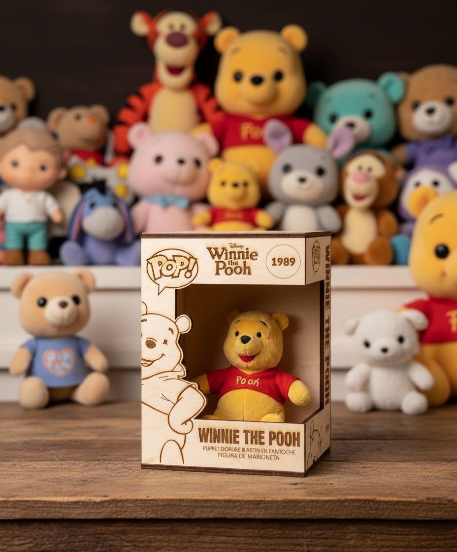 Caja expositora Winnie the Pooh para peluche con diseño vectorial