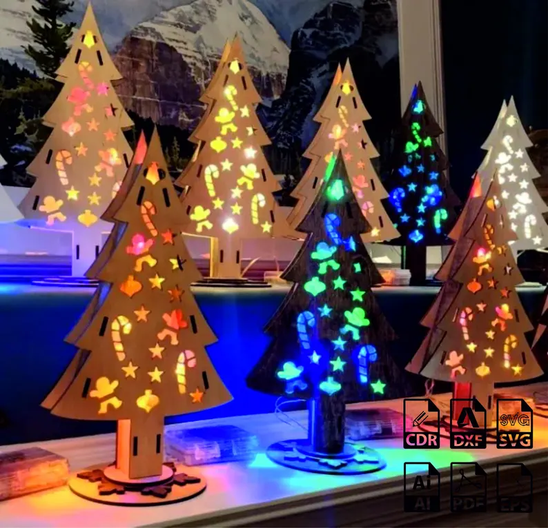 Árbol Navideño Decorativo con Iluminación LED para corte láser y CNC