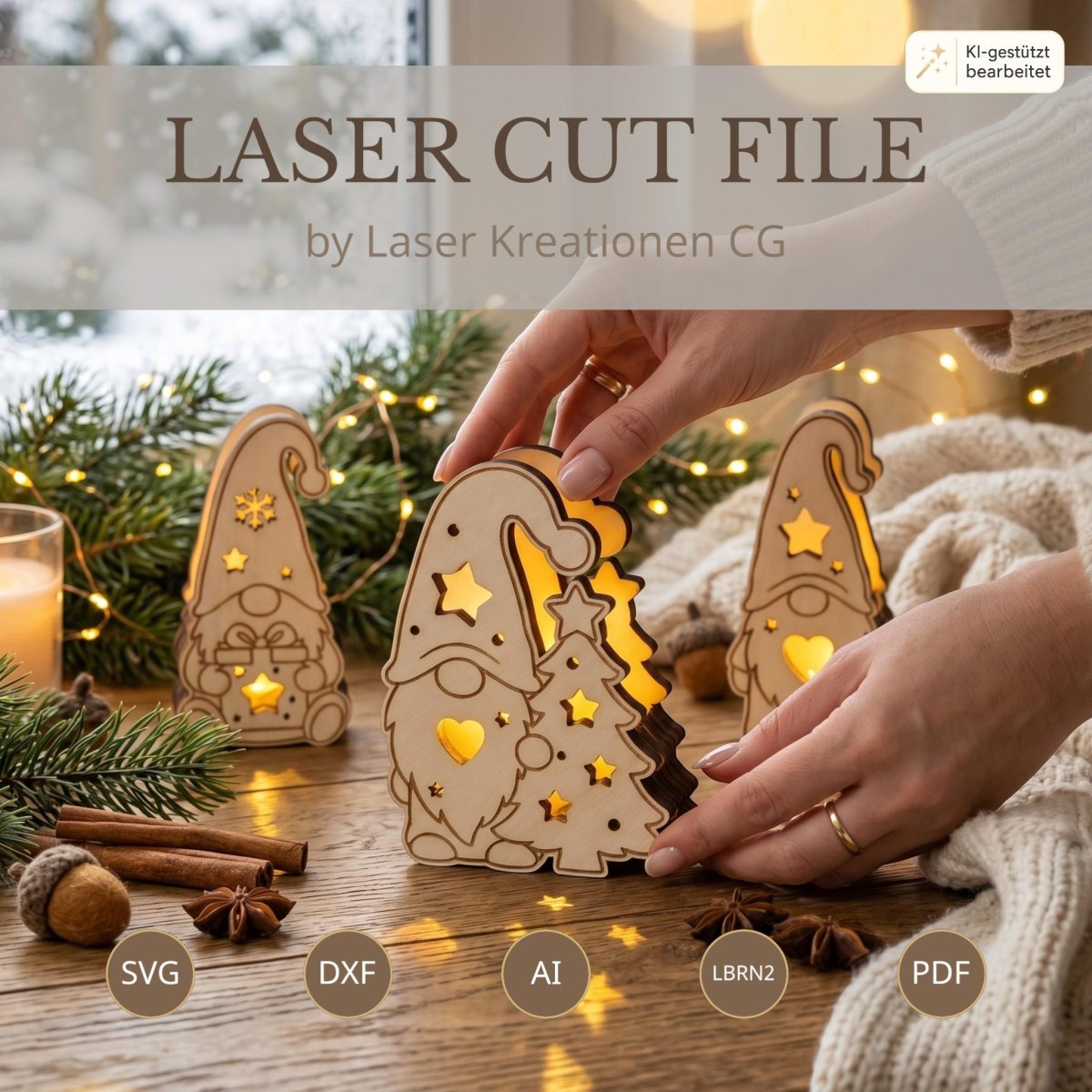 Gnomo navideño LED, juego de 3 piezas para decoración de mesa | Decoración navideña SVG DX