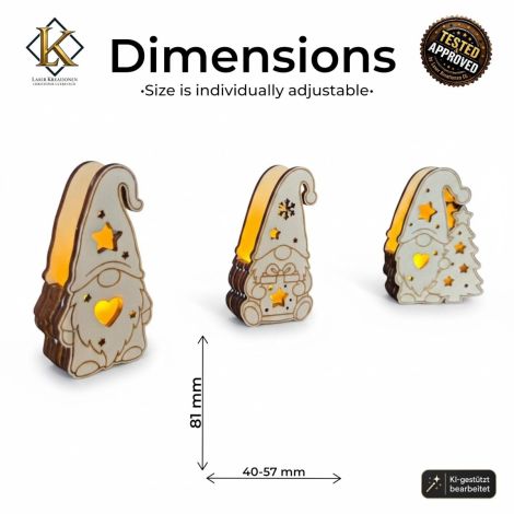 Gnomo navideño LED, juego de 3 piezas para decoración de mesa | Decoración navideña SVG DX