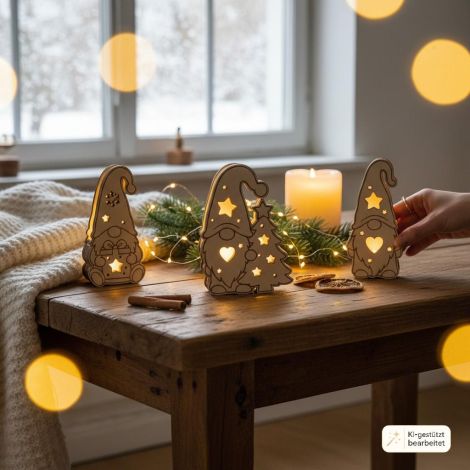Gnomo navideño LED, juego de 3 piezas para decoración de mesa | Decoración navideña SVG DX