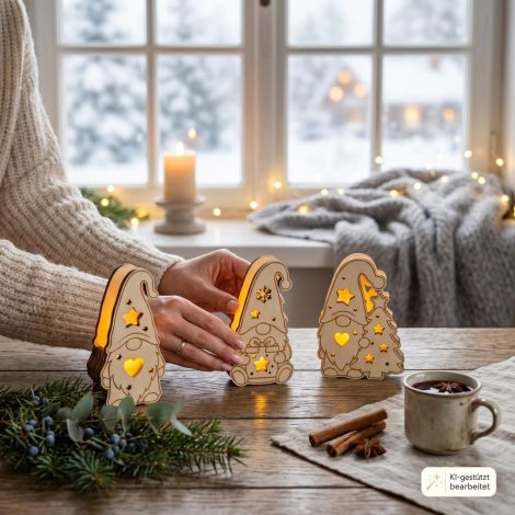 Gnomo navideño LED, juego de 3 piezas para decoración de mesa | Decoración navideña SVG DX