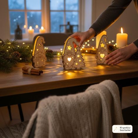 Gnomo navideño LED, juego de 3 piezas para decoración de mesa | Decoración navideña SVG DX