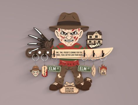 Llavero de película de terror cortado con láser, organizador de pared de madera para entra