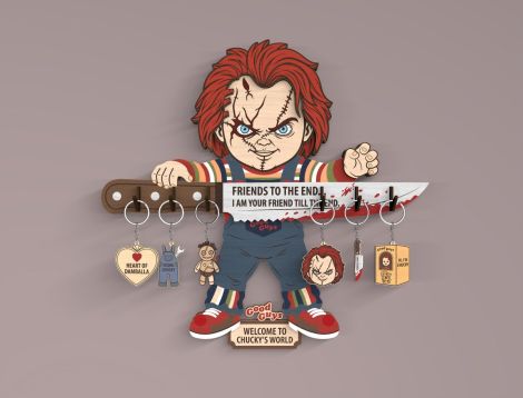 Llavero de película de terror cortado con láser, organizador de pared de madera para entra