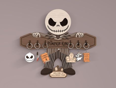 Llavero de película de terror cortado con láser, organizador de pared de madera para entra