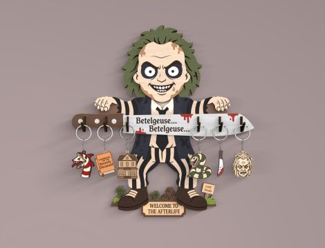 Llavero de película de terror cortado con láser, organizador de pared de madera para entra