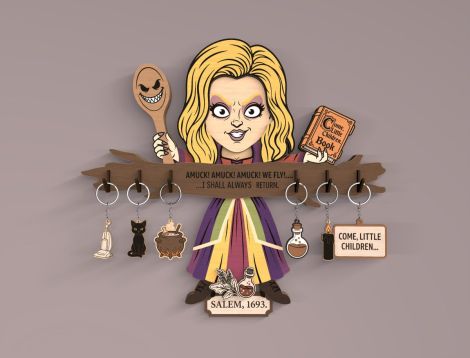 Llavero de película de terror cortado con láser, organizador de pared de madera para entra