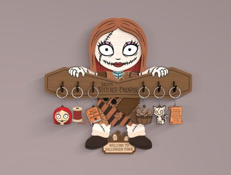 Llavero de película de terror cortado con láser, organizador de pared de madera para entra