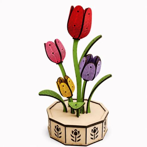 Maceta de tulipanes para corte láser y CNC, ideal para decoración y manualidades