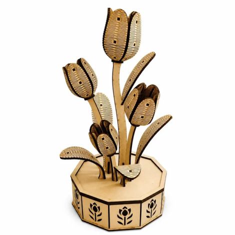 Maceta de tulipanes para corte láser y CNC, ideal para decoración y manualidades