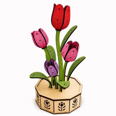 Maceta de tulipanes para corte láser y CNC, ideal para decoración y manualidades