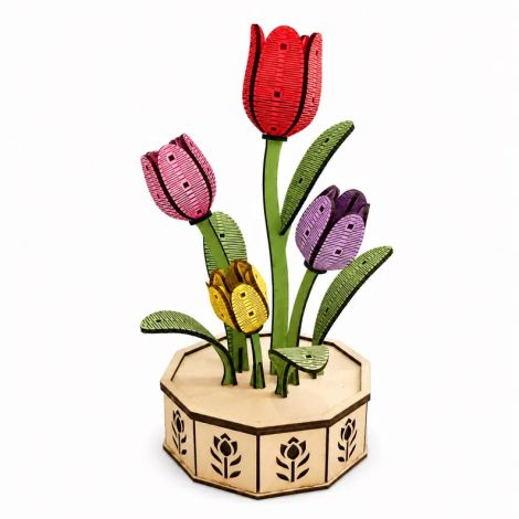 Maceta de tulipanes para corte láser y CNC, ideal para decoración y manualidades