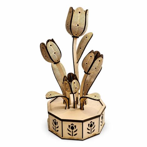 Maceta de tulipanes para corte láser y CNC, ideal para decoración y manualidades
