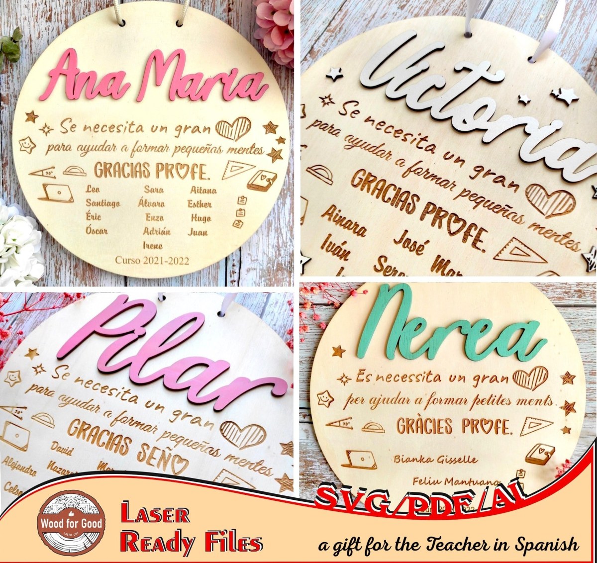 Placa Profesores - Recuerdo Alumnos Fin de Curso - Regalo Profe - Archivo Vectorial - Svg