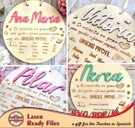 Placa Profesores - Recuerdo Alumnos Fin de Curso - Regalo Profe - Archivo Vectorial - Svg