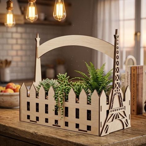Cesta decorativa con Torre Eiffel y castillo