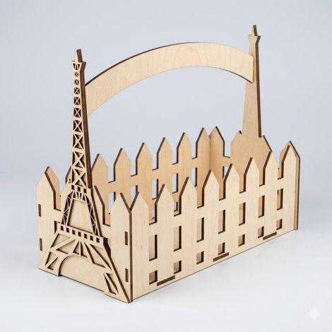 Cesta decorativa con Torre Eiffel y castillo