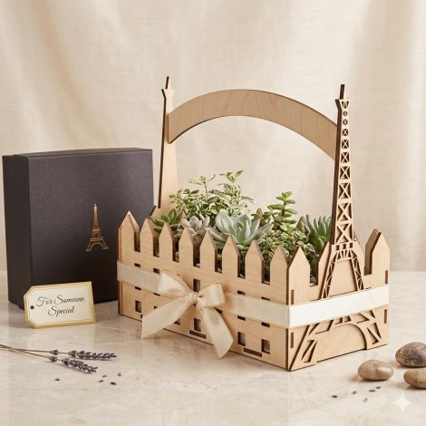 Cesta decorativa con Torre Eiffel y castillo
