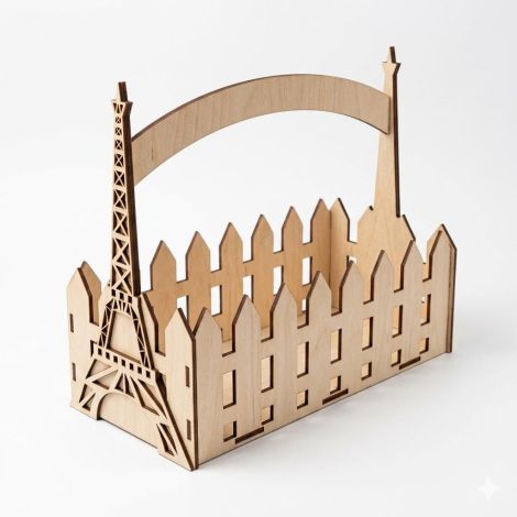 Cesta decorativa con Torre Eiffel y castillo