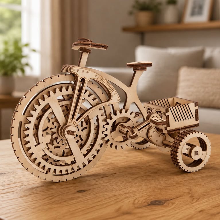 Bicicleta mecánica 3D de madera para armar