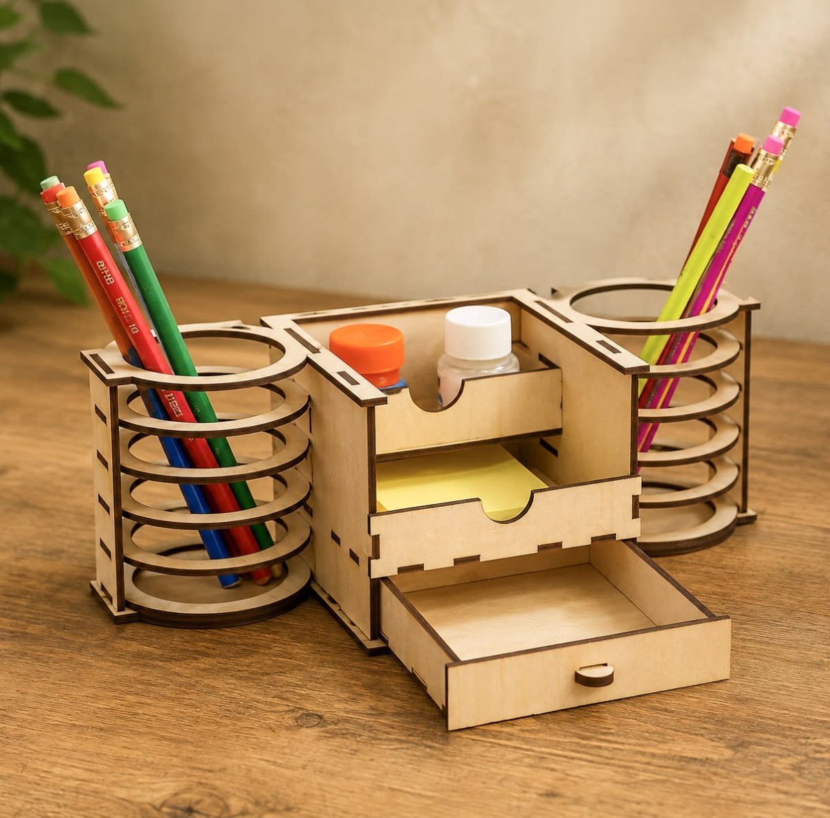 Organizador de escritorio multifuncional de madera